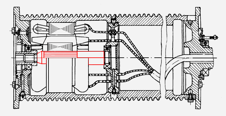 Схема расположения вала 108-14А в мотор-барабане